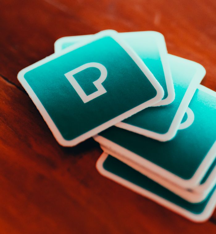 Services Close-up of a stack of square design cards on a wooden table with a stylish symbol.